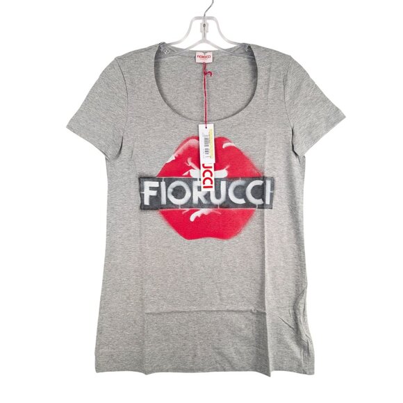 Fiorucci Shirt Womens Small Gray Lips Short Sleeve Tee NWT - Picture 1 of 8